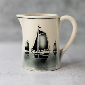 Vintage Czech Czechoslovakia ship boat ceramic creamer pitcher 3.75" Delft style